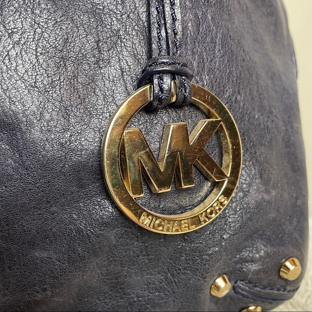 Michael Kors Y2K “Astor" studded blue distressed moto leather handbag - Picture 11 of 14